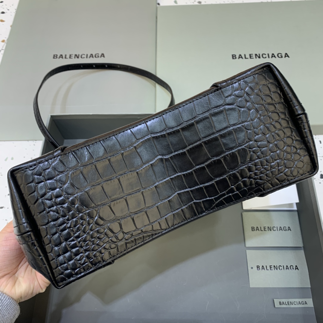 Balenciaga Editor Small Handbag Crocodile Embossed Shoulder Bag Black